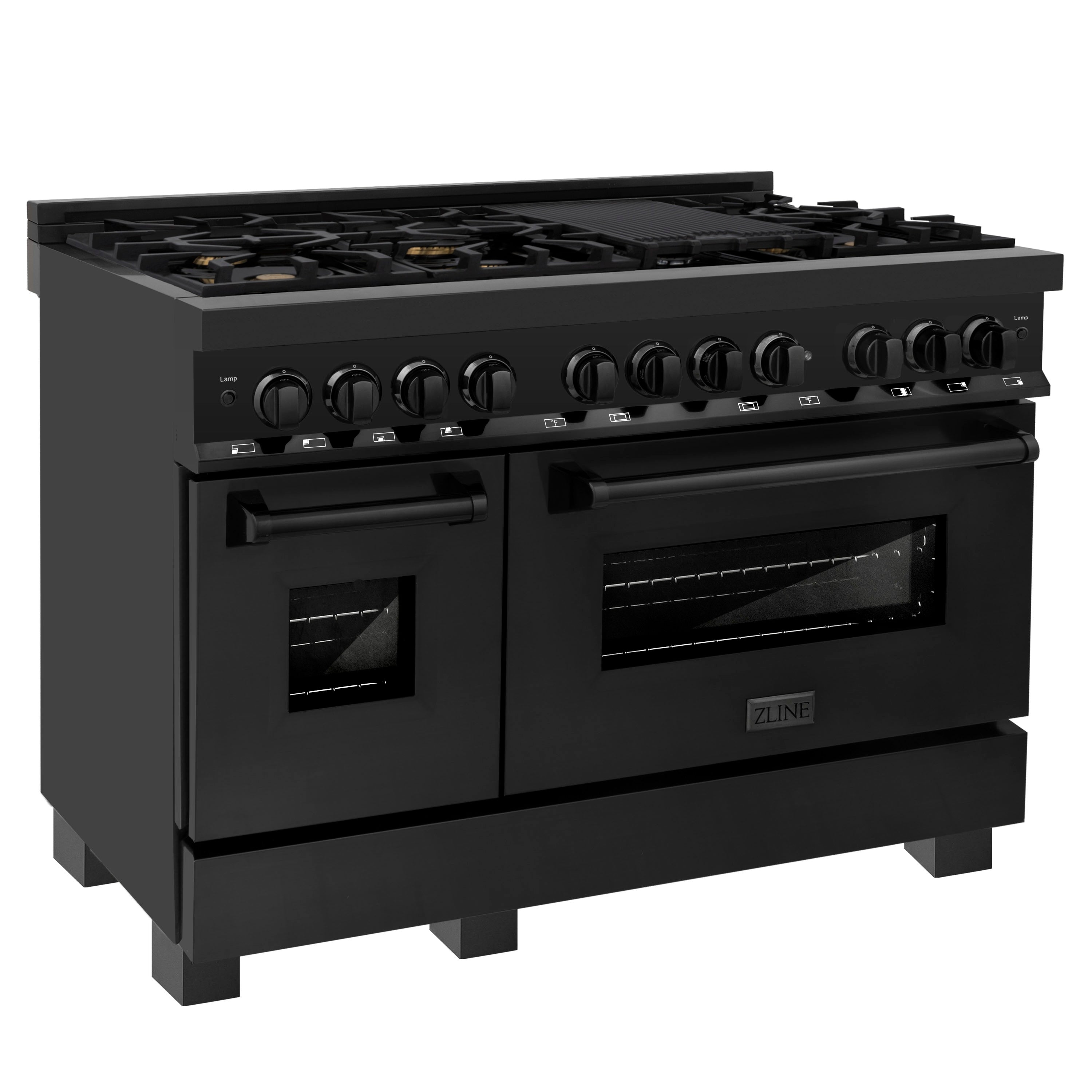 ZLINE 48 in. 6.0 cu. ft. Legacy Dual Fuel Range with 7 Burner Gas Cooktop and 2 Electric Ovens in Black Stainless Steel (RAB-48)