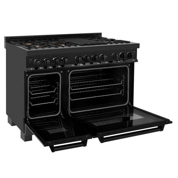 ZLINE 2 Piece Kitchen Appliance Package -48" Black Stainless Steel Dual Fuel Range and Convertible Vent Range Hood (2KP-RABRH48)