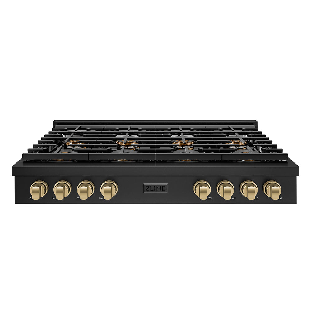 ZLINE Autograph Edition 48 in. Paramount Gas Rangetop with 8 Burner DuoPro™ Cooktop in Black Stainless Steel and Champagne Bronze Accents (PSRTBZ-48-CB)