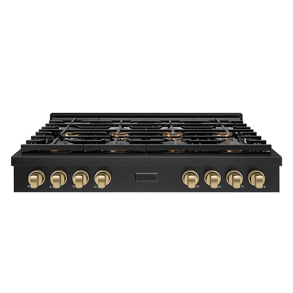 ZLINE Autograph Edition 48 in. Paramount Gas Rangetop with 8 Burner DuoPro™ Cooktop in Black Stainless Steel and Champagne Bronze Accents (PSRTBZ-48-CB)