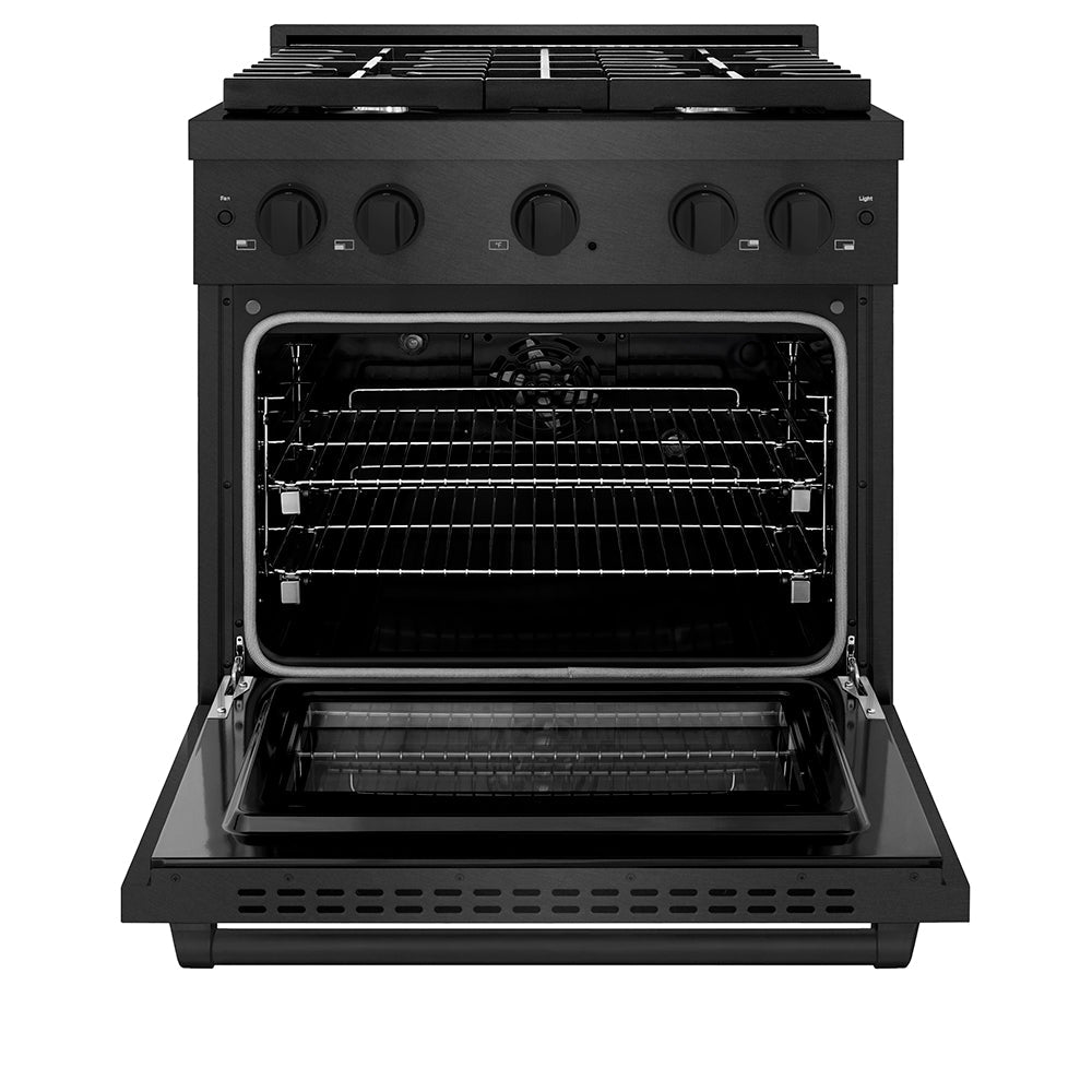 ZLINE 30 in. 4.2 cu. ft. Paramount Dual Fuel Range with 4 Burner Gas Cooktop and Electric Convection Oven in Black Satin Stainless Steel (SDRBS-30)