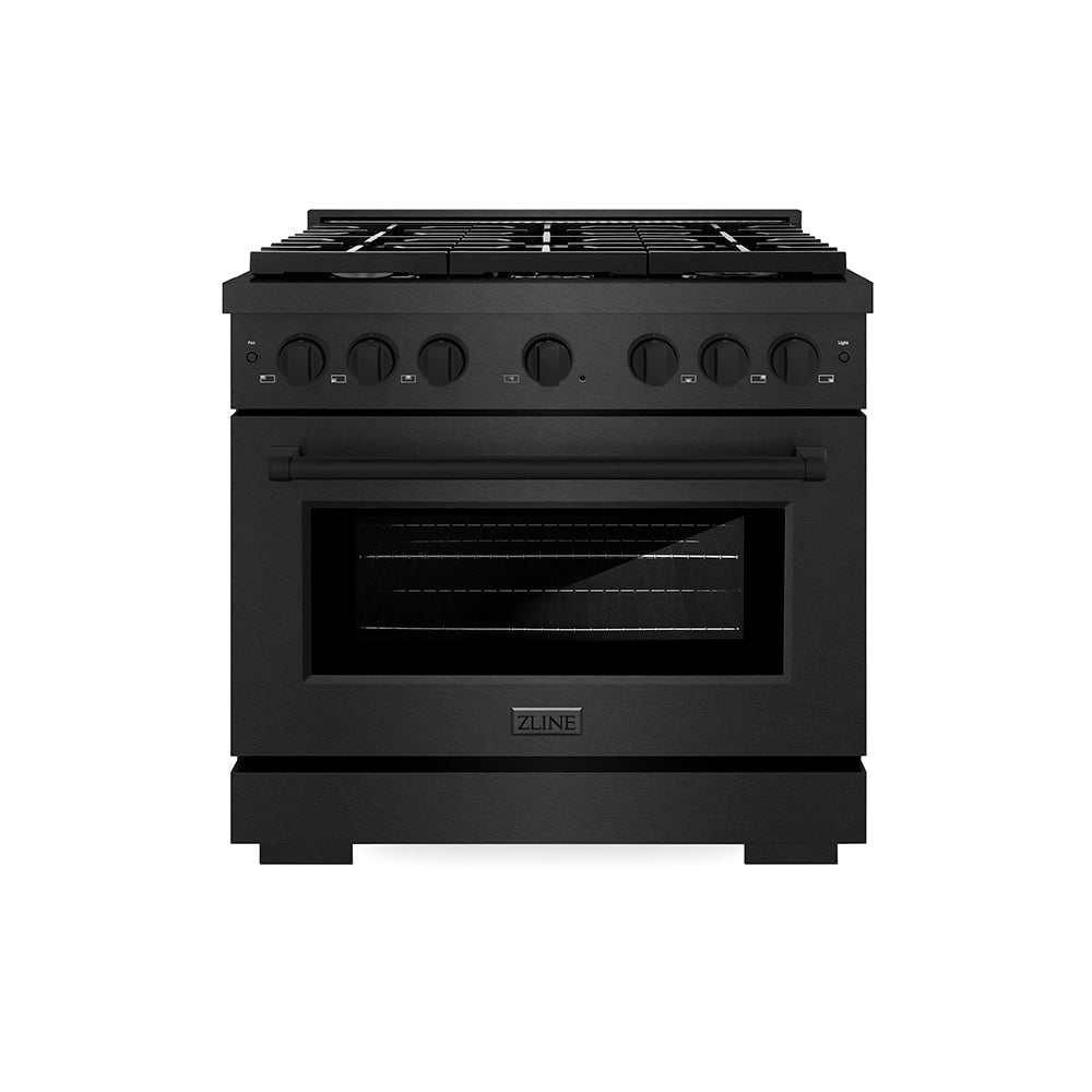 ZLINE 36 in. 5.2 cu. ft. Paramount Dual Fuel Range with 6 Burner Gas Cooktop and Electric Convection Oven in Black Satin Stainless Steel (SDRBS-36)