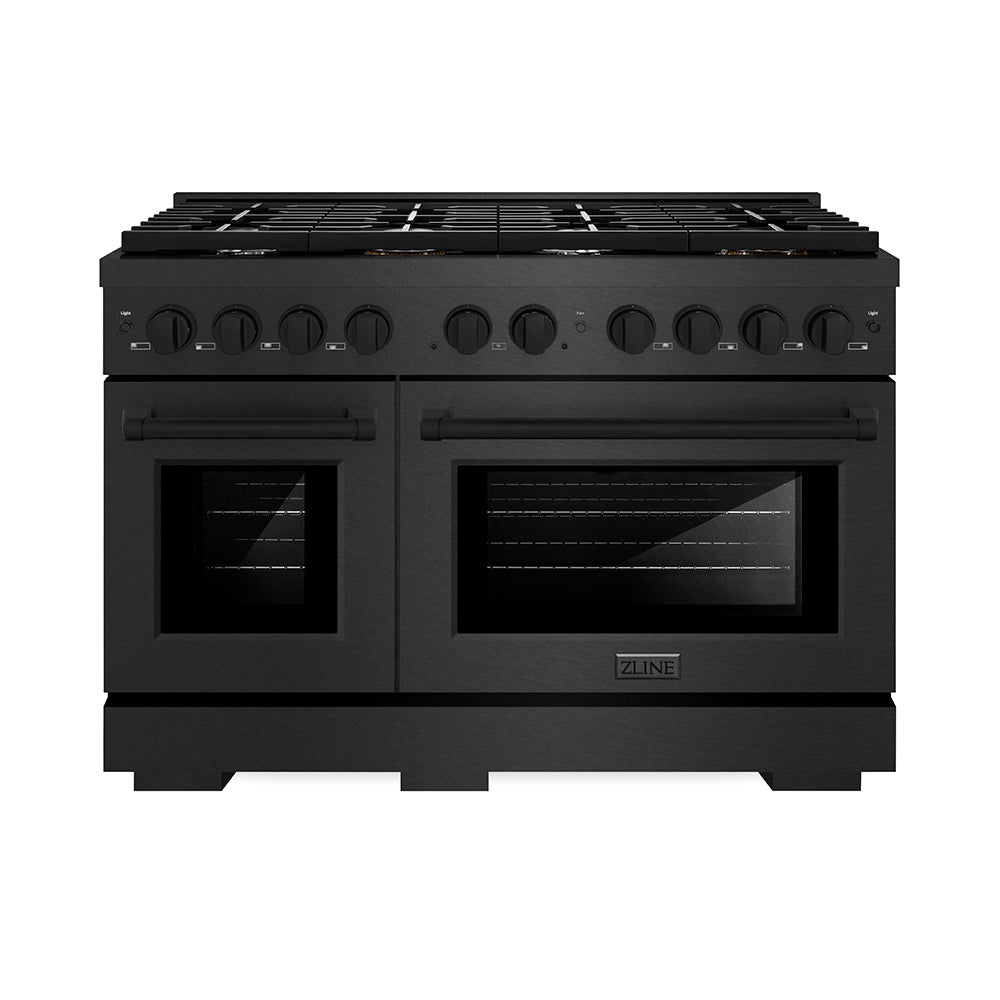ZLINE 48 in. 6.7 cu. ft. Paramount Double Oven Dual Fuel Range with 8 Burner Gas Cooktop in Black Satin Stainless Steel (SDRBS-48)