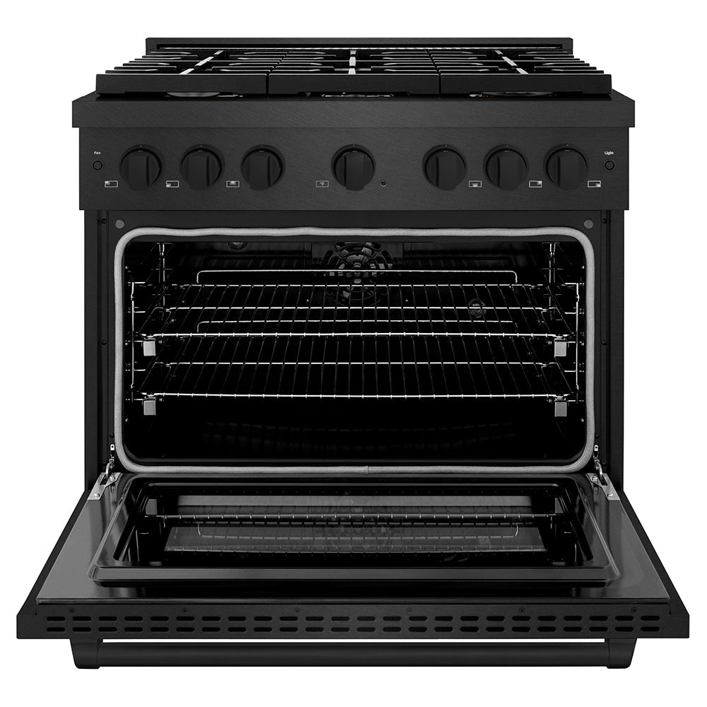 ZLINE 36 in. 5.2 cu. ft. Paramount Dual Fuel Range with Gas Cooktop and Electric Convection Oven in Black Satin Stainless Steel with 6 Brass Burners (SDRBS-BR-36)