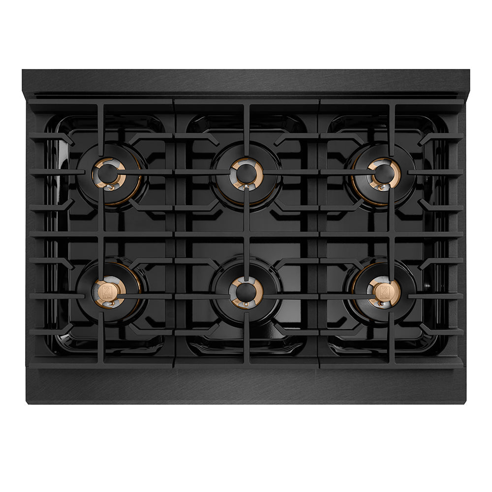 ZLINE 36 in. 5.2 cu. ft. Paramount Dual Fuel Range with 6 Burner DuoPro™ Cooktop and Electric Convection Oven in Black Satin Stainless Steel (PSDRBS-36)