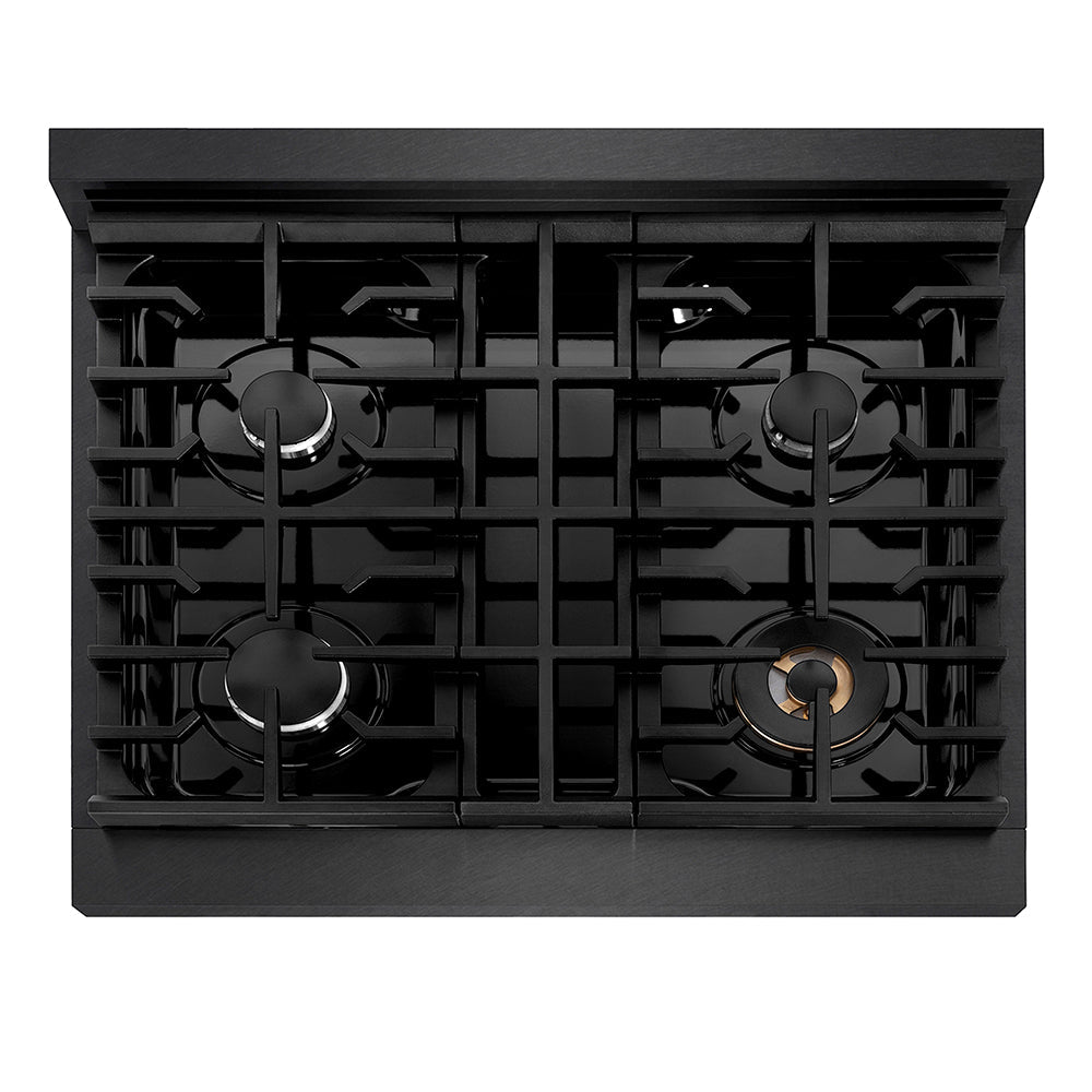 ZLINE 30 in. 4.2 cu. ft. Paramount Gas Range with 4 Burner Cooktop and Convection Gas Oven in Black Satin Stainless Steel (SGRBS-30)