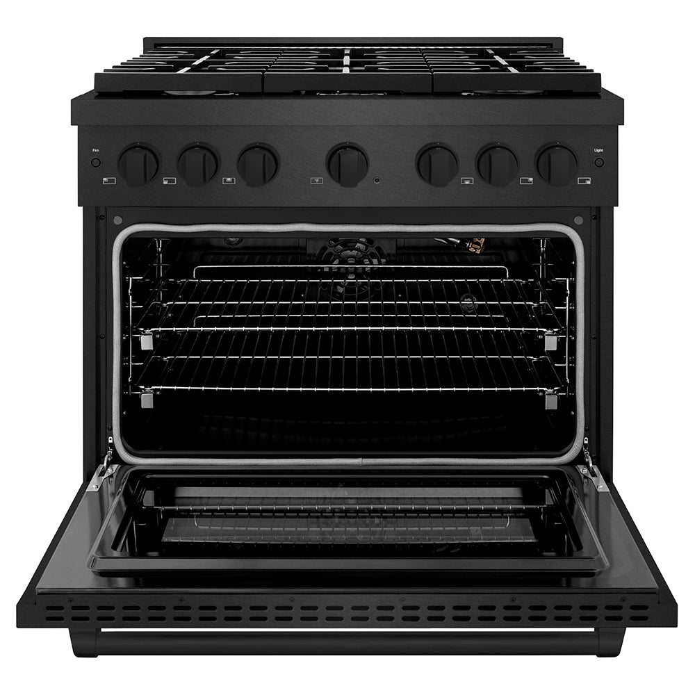 ZLINE 36 in. 5.2 cu. ft. Paramount Gas Range with 6 Burner Cooktop and Convection Gas Oven in Black Satin Stainless Steel (SGRBS-36)