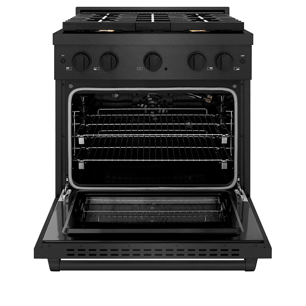 ZLINE 30 in. 4.2 cu. ft. Paramount Gas Range with Convection Gas Oven in Black Satin Stainless Steel with 4 Brass Burners (SGRBS-BR-30)