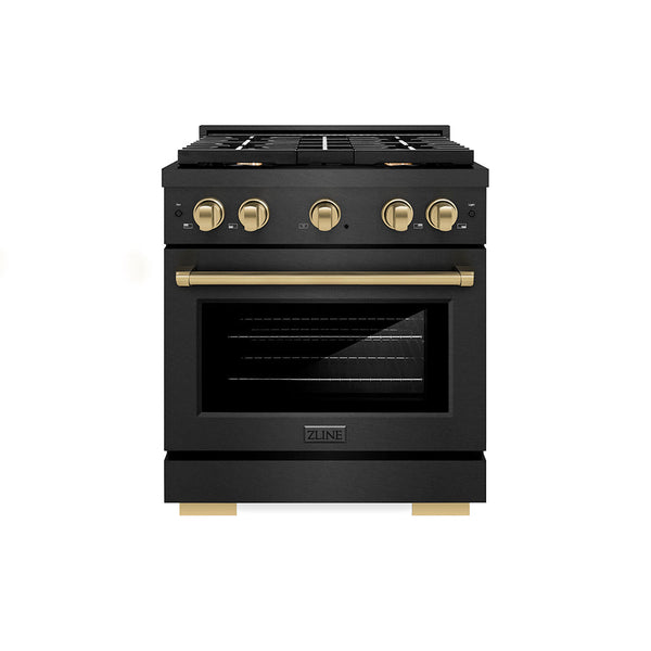 ZLINE Autograph Edition 30 in. 4.2 cu. ft. Paramount Gas Range with 4 Burner Cooktop and Convection Gas Oven in Black Satin Stainless Steel and Champagne Bronze Accents (SGRBSZ-30-CB)