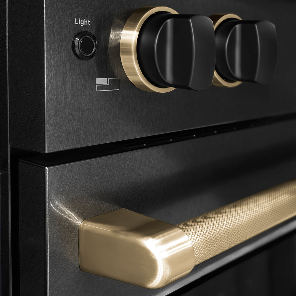 ZLINE Designer Collection 30 in. 4.2 cu. ft. Paramount Gas Range with 4 Burner Cooktop and Convection Gas Oven in Black Satin Stainless Steel with Matte Black and Champagne Bronze Accents (SGRBSZ-30-MBCB)