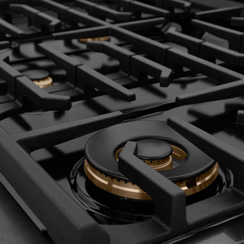 ZLINE Autograph Edition 48 in. 6.7 cu. ft. Paramount Double Oven Gas Range with 8 Burner Cooktop in Black Satin Stainless Steel and Polished Gold Accents (SGRBSZ-48-G)