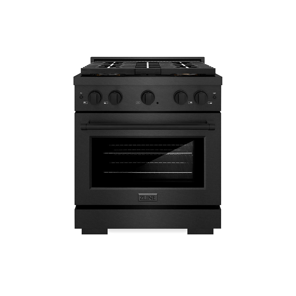 ZLINE 30 in. 4.2 cu. ft. Paramount Gas Range with 4 Burner DuoPro™ Cooktop and Convection Gas Oven in Black Satin Stainless Steel (PSGRBS-30)