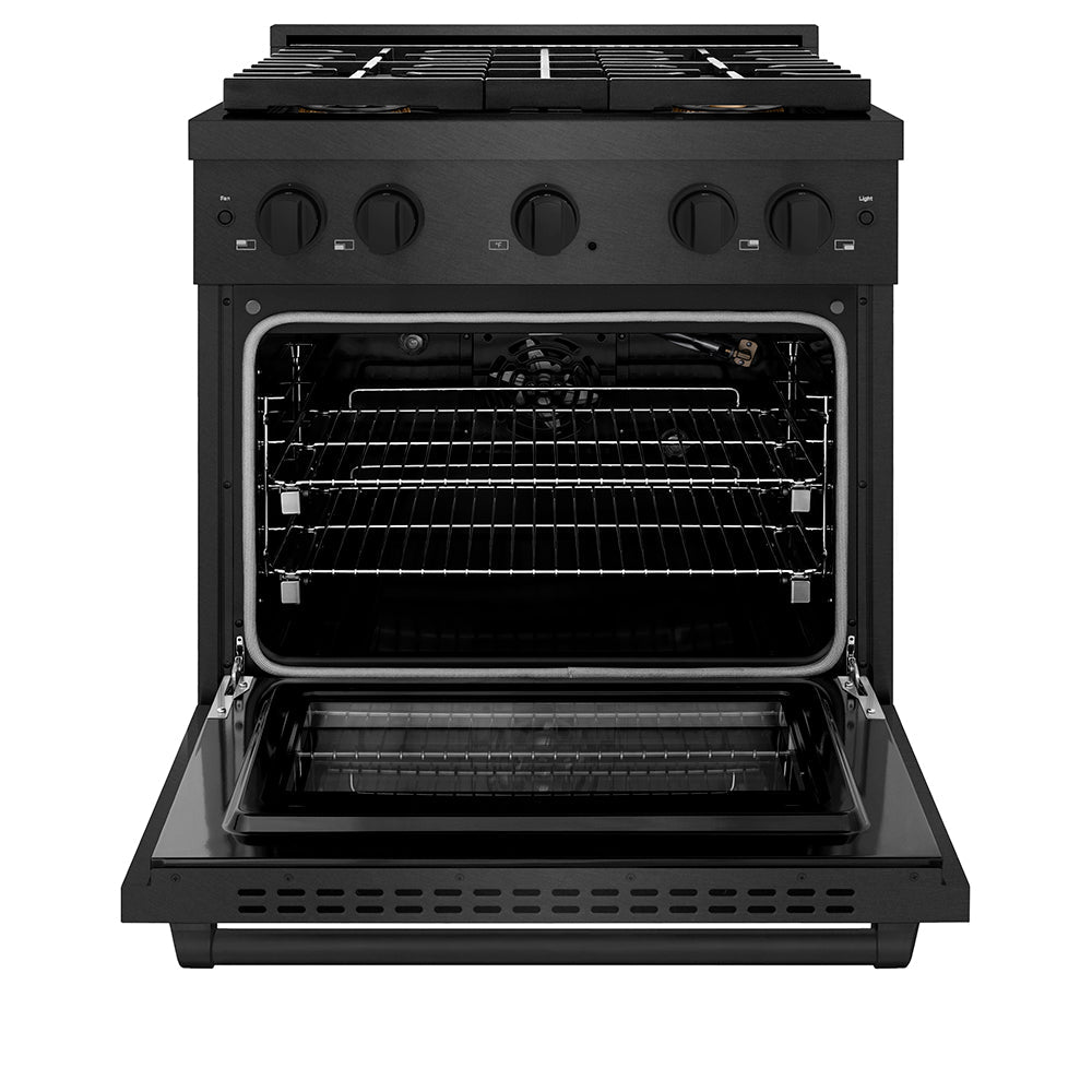 ZLINE 30 in. 4.2 cu. ft. Paramount Gas Range with 4 Burner DuoPro™ Cooktop and Convection Gas Oven in Black Satin Stainless Steel (PSGRBS-30)