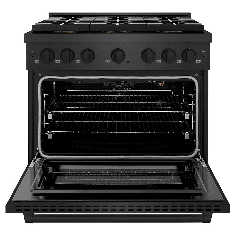 ZLINE 36 in. 5.2 cu. ft. Paramount Gas Range with 6 Burner DuoPro™ Cooktop and Convection Gas Oven in Black Satin Stainless Steel (PSGRBS-36)