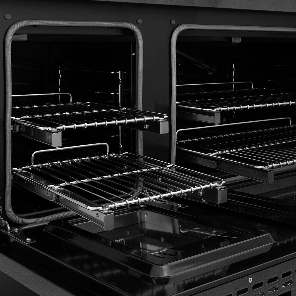 ZLINE Autograph Edition 48 in. 6.7 cu. ft. Paramount Gas Range with 8 Burner DuoPro™ Cooktop and Dual Ovens in Black Satin Stainless Steel and Polished Gold Accents (PSGRBSZ-48-G)