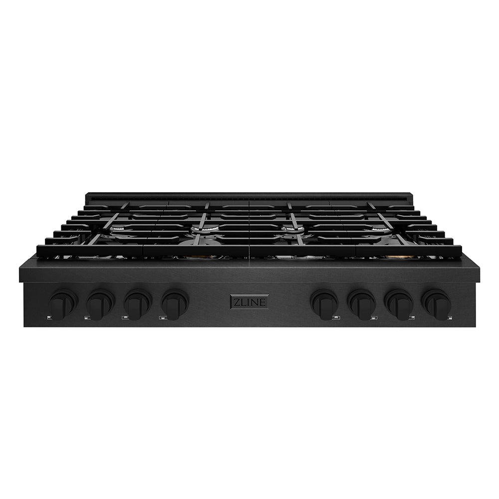 ZLINE 48 in. Paramount Gas Rangetop with 8 Burners and Porcelain Cooktop in Black Satin Stainless Steel (SRTBS-48)