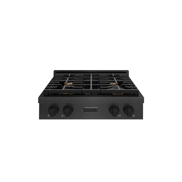 ZLINE 30 in. Paramount Gas Rangetop with 4 Brass Burners and Porcelain Cooktop in Black Satin Stainless Steel (SRTBS-BR-30)