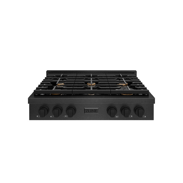 ZLINE 36 in. Paramount Gas Rangetop with 6 Brass Burners and Porcelain Cooktop in Black Satin Stainless Steel (SRTBS-BR-36)