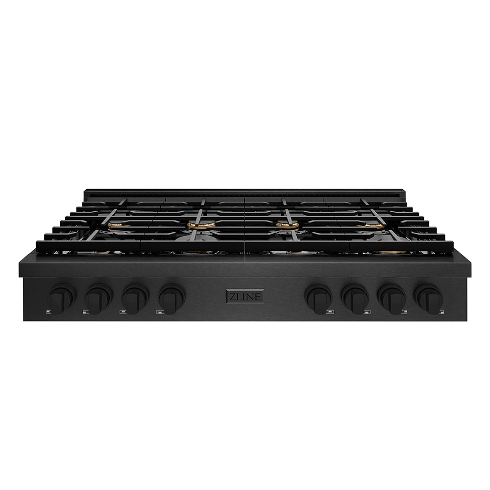 ZLINE 48 in. Paramount Gas Rangetop with 8 Brass Burners and Porcelain Cooktop in Black Satin Stainless Steel (SRTBS-BR-48)