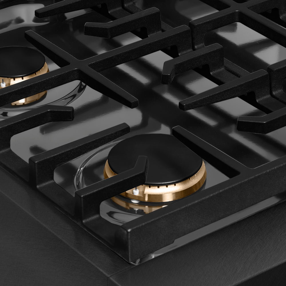 ZLINE Autograph Edition 30 in. Paramount Gas Rangetop with 4 Burners and Porcelain Cooktop in Black Satin Stainless Steel with Champagne Bronze Accents (SRTBSZ-30-CB)