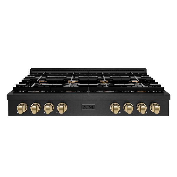 ZLINE Autograph Edition 48 in. Paramount Gas Rangetop with 8 Burners and Porcelain Cooktop in Black Satin Stainless Steel with Champagne Bronze Accents (SRTBSZ-48-CB)