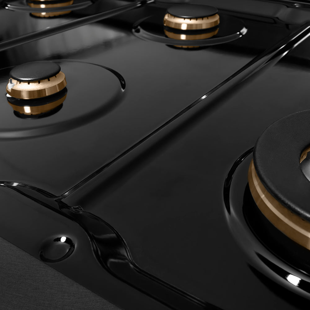 ZLINE Autograph Edition 48 in. Paramount Gas Rangetop with 8 Burners and Porcelain Cooktop in Black Satin Stainless Steel with Polished Gold Accents (SRTBSZ-48-G)
