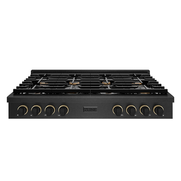 ZLINE Designer Collection 48 in. Paramount Gas Rangetop with 8 Burners in Black Satin Stainless Steel with Matte Black and Champagne Bronze Accents (SRTBSZ-48-MBCB)