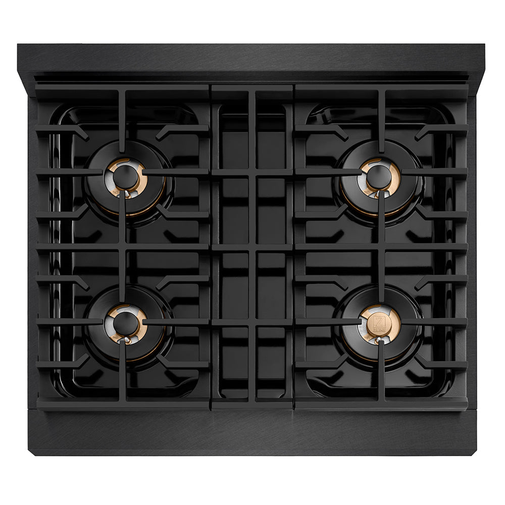 ZLINE Autograph Edition 30 in. Paramount Gas Rangetop with 4 Burner DuoPro™ Cooktop in Black Satin Stainless Steel and Polished Gold Accents (PSRTBSZ-30-G)