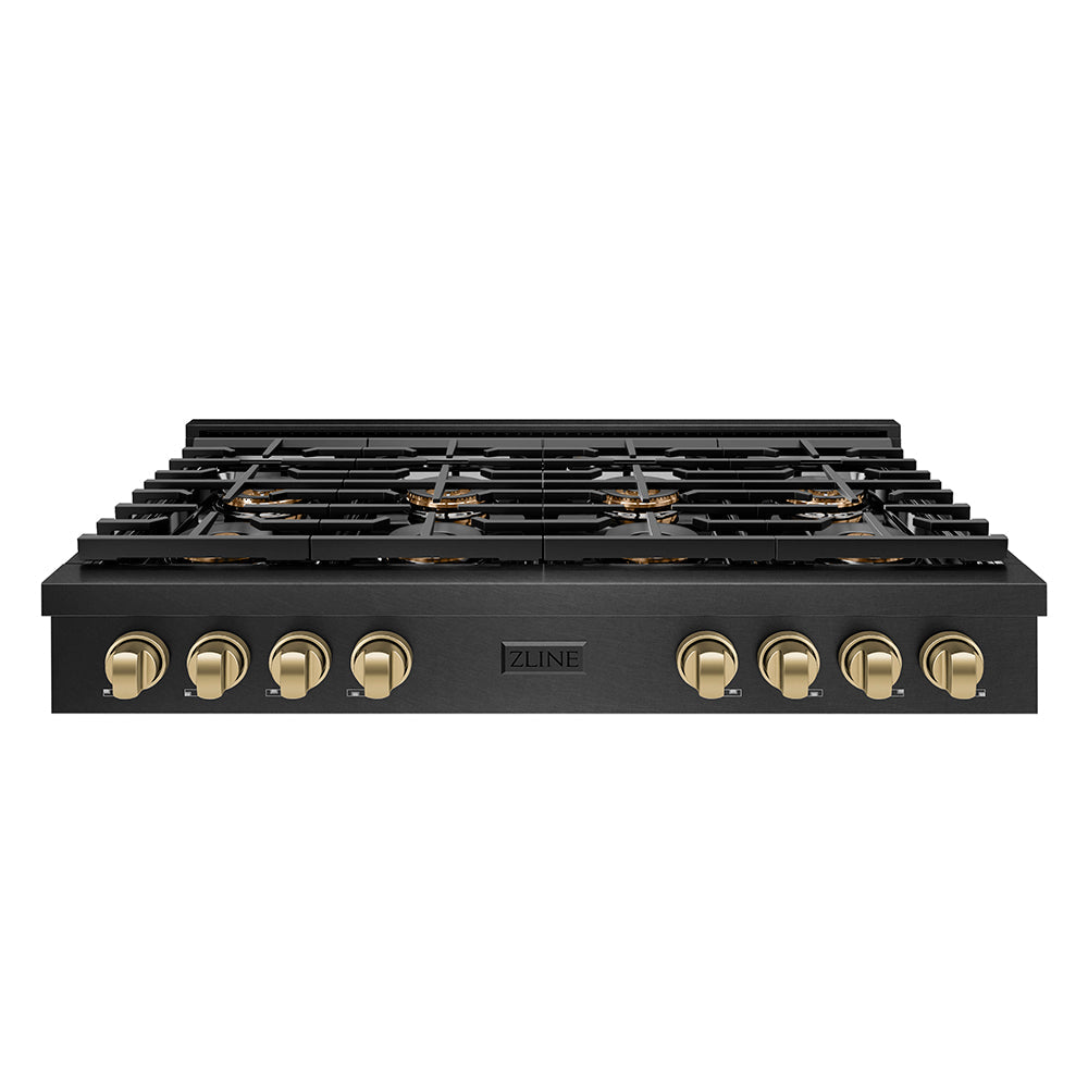 ZLINE Autograph Edition 48 in. Paramount Gas Rangetop with 8 Burner DuoPro™ Cooktop in Black Satin Stainless Steel and Champagne Bronze Accents (PSRTBSZ-48-CB)