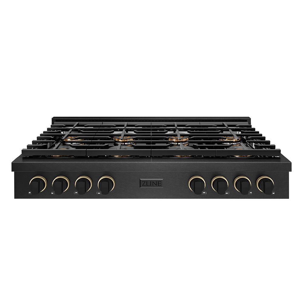 ZLINE Designer Collection 48 in. Paramount Gas Rangetop with 8 Burner DuoPro™ Cooktop in Black Satin Stainless Steel with Matte Black and Champagne Bronze Accents (PSRTBSZ-48-MBCB)