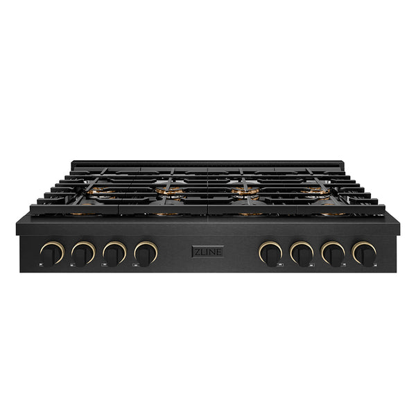 ZLINE Designer Collection 48 in. Paramount Gas Rangetop with 8 Burner DuoPro™ Cooktop in Black Satin Stainless Steel with Matte Black and Champagne Bronze Accents (PSRTBSZ-48-MBCB)