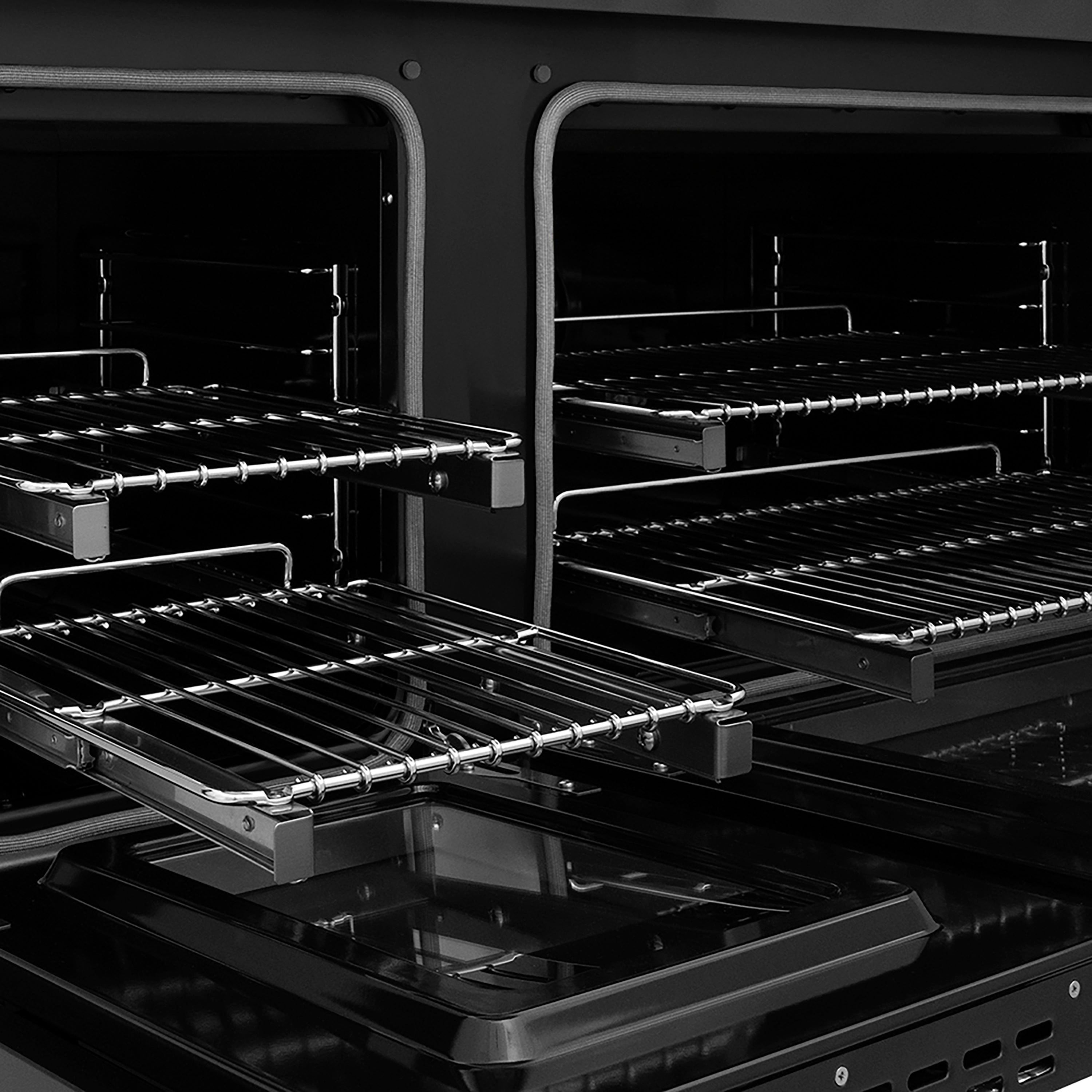 ZLINE Autograph Edition 48 in. 6.7 cu. ft. Paramount Dual Fuel Range with 8 Burner DuoPro™ Cooktop and Dual Ovens in Black Stainless Steel with Polished Gold Helix Handles and Accents (PSDRBZ-48-KG)