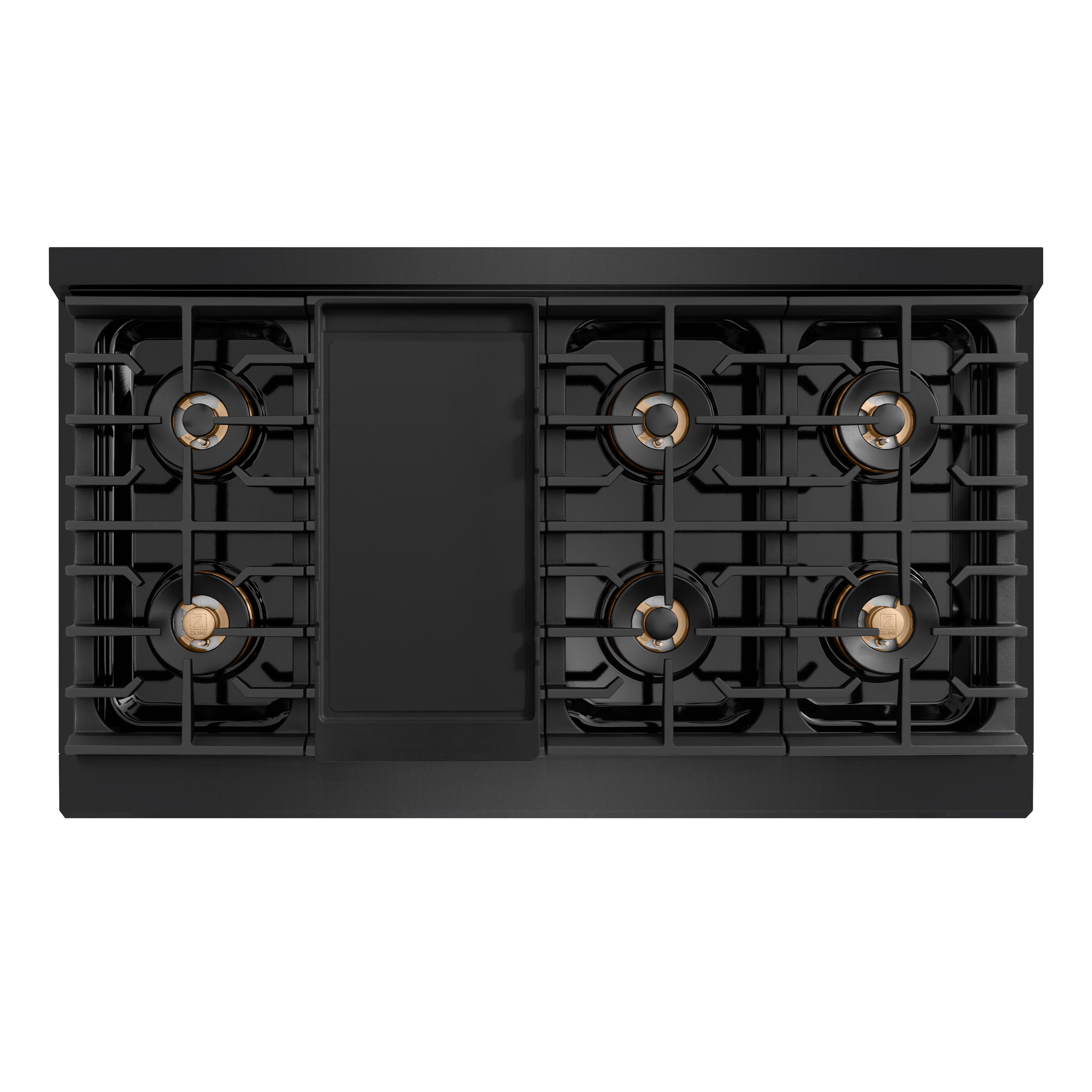 ZLINE Autograph Edition 48 in. 6.7 cu. ft. Paramount Dual Fuel Range with 8 Burner DuoPro™ Cooktop and Dual Ovens in Black Stainless Steel with Polished Gold Helix Handles and Accents (PSDRBZ-48-KG)