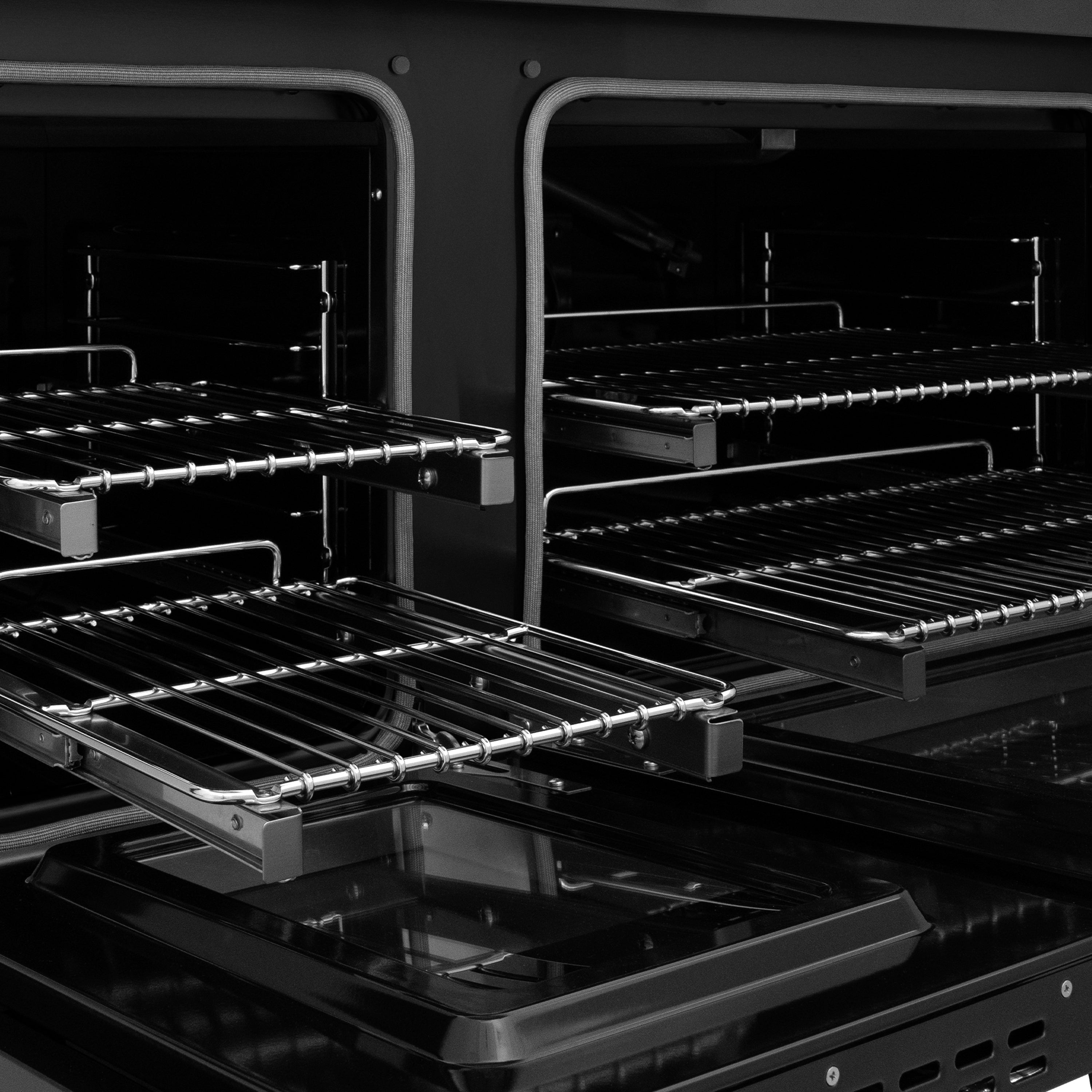 ZLINE Autograph Edition 48 in. 6.7 cu. ft. Paramount Gas Range with 8 Burner DuoPro™ Cooktop and Dual Ovens in Black Stainless Steel with Polished Gold Helix Handles and Accents (PSGRBZ-48-KG)