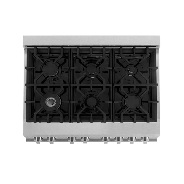 ZLINE 36" Kitchen Package with DuraSnow® Stainless Dual Fuel Range, Ducted Vent Range Hood and Tall Tub Dishwasher (3KP-RASRH36-DWV)