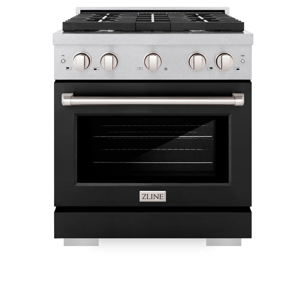 ZLINE 30 in. 4.2 cu. ft. Paramount Dual Fuel Range with 4 Burner Gas Cooktop and Electric Convection Oven in DuraSnow® Stainless Steel with Black Matte Door (SDRS-BLM-30)