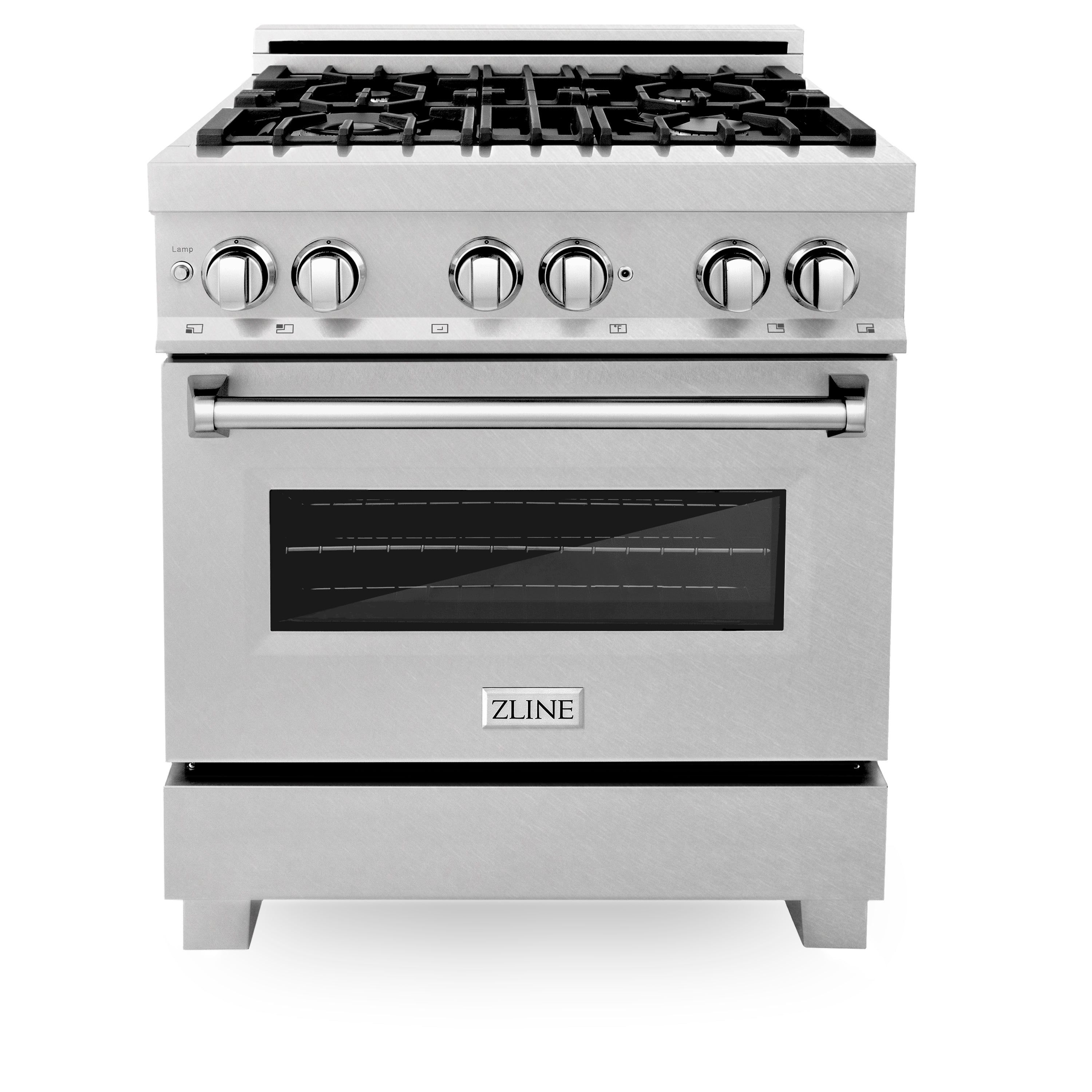 ZLINE 30 in. 4.0 cu. ft. Legacy Dual Fuel Range with Gas Cooktop and Electric Convection Oven in Satin Stainless Steel with 4 Brass Burners and Griddle (RAS-SN-BR-GR-30)