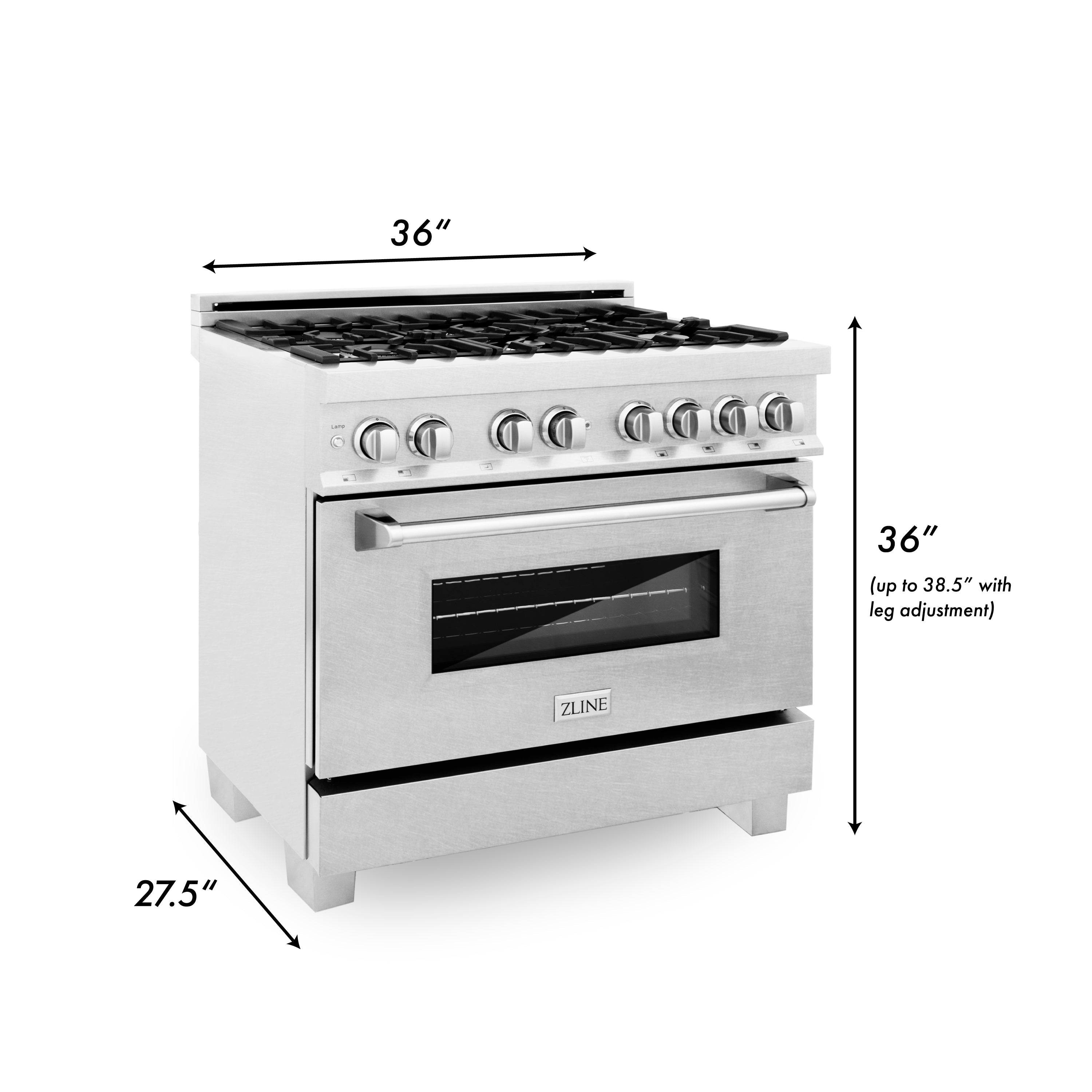 ZLINE 36 in. 4.6 cu. ft. Legacy Dual Fuel Range with 6 Burner Gas Cooktop and Electric Convection Oven in Satin Stainless Steel with Griddle (RAS-SN-GR-36)