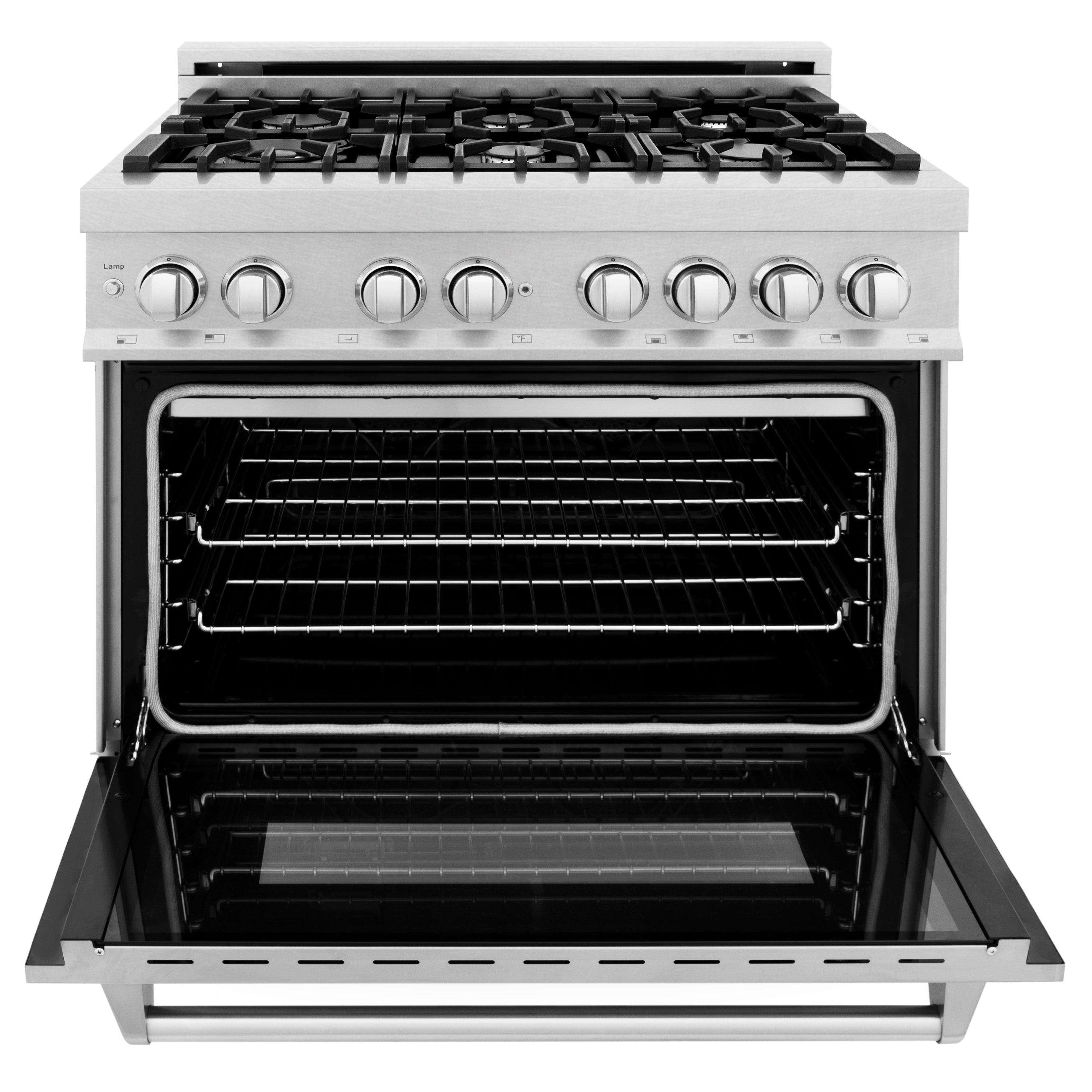 ZLINE 36 in. 4.6 cu. ft. Legacy Dual Fuel Range with 6 Burner Gas Cooktop and Electric Convection Oven in Satin Stainless Steel with Griddle (RAS-SN-GR-36)