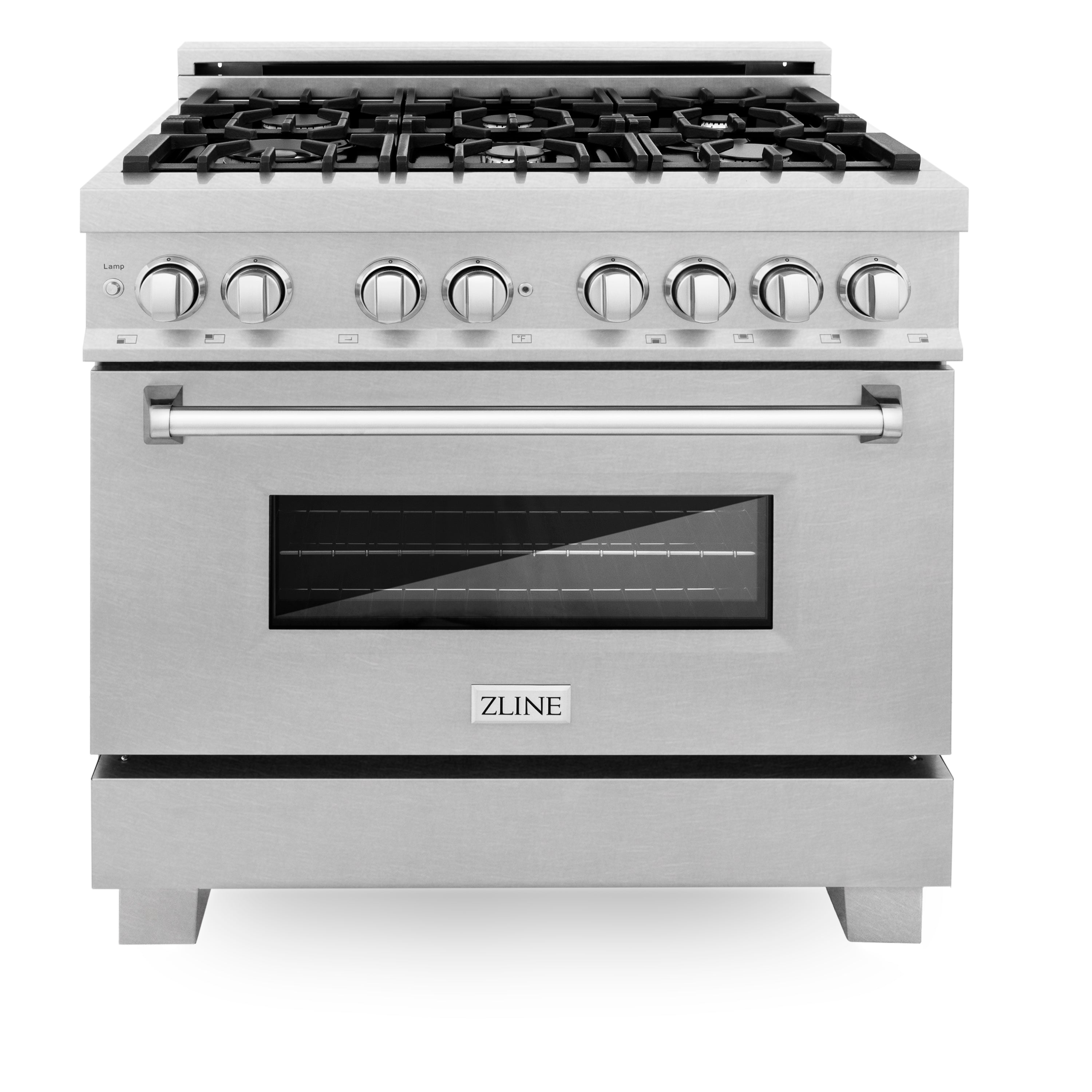 ZLINE 36 in. 4.6 cu. ft. Legacy Dual Fuel Range with 6 Burner Gas Cooktop and Electric Convection Oven in Satin Stainless Steel with Griddle (RAS-SN-GR-36)