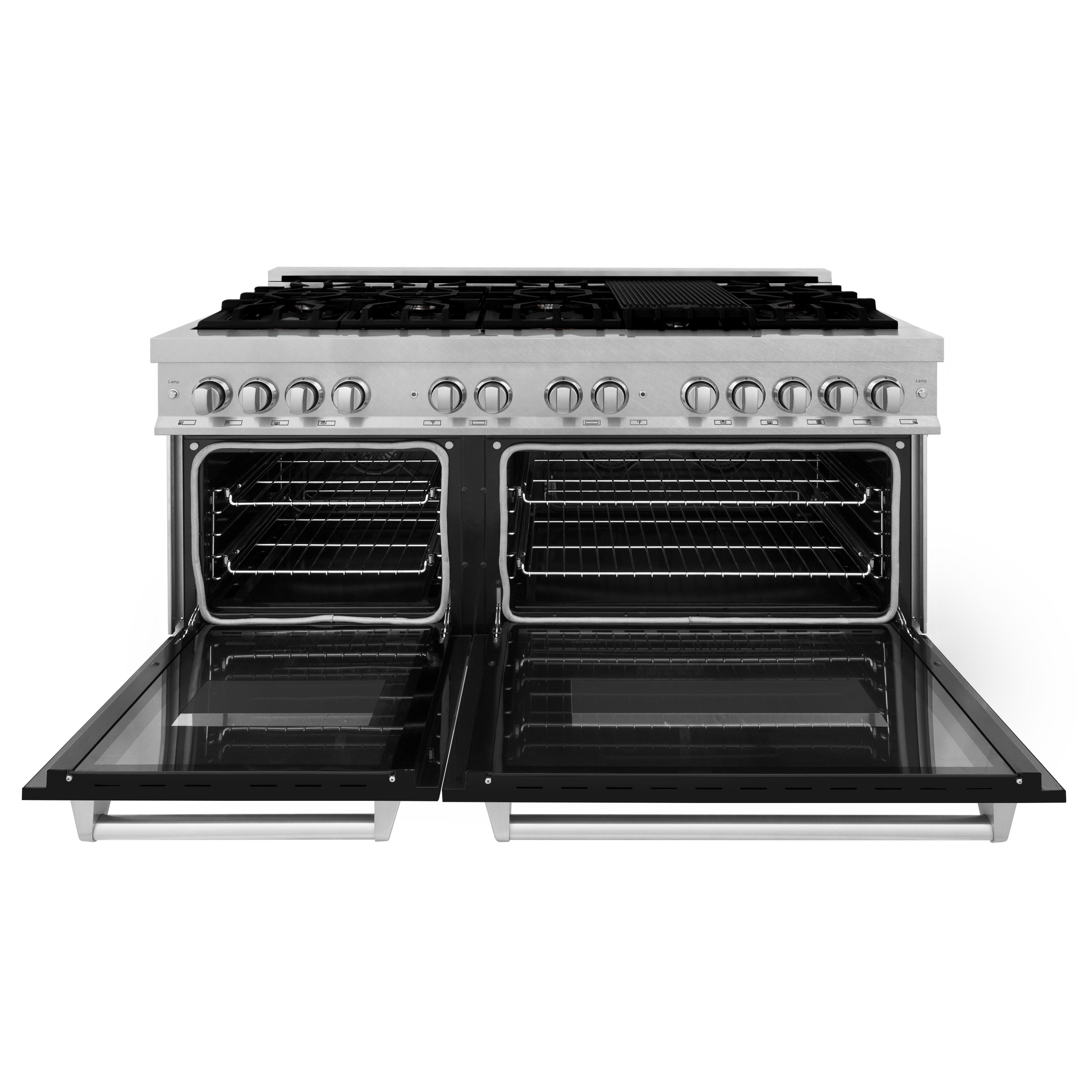ZLINE 30 in. 4.0 cu. ft. Legacy Dual Fuel Range with 4 Burner Gas Cooktop and Electric Convection Oven in Satin Stainless Steel and Blue Matte Door (RAS-BM-30)