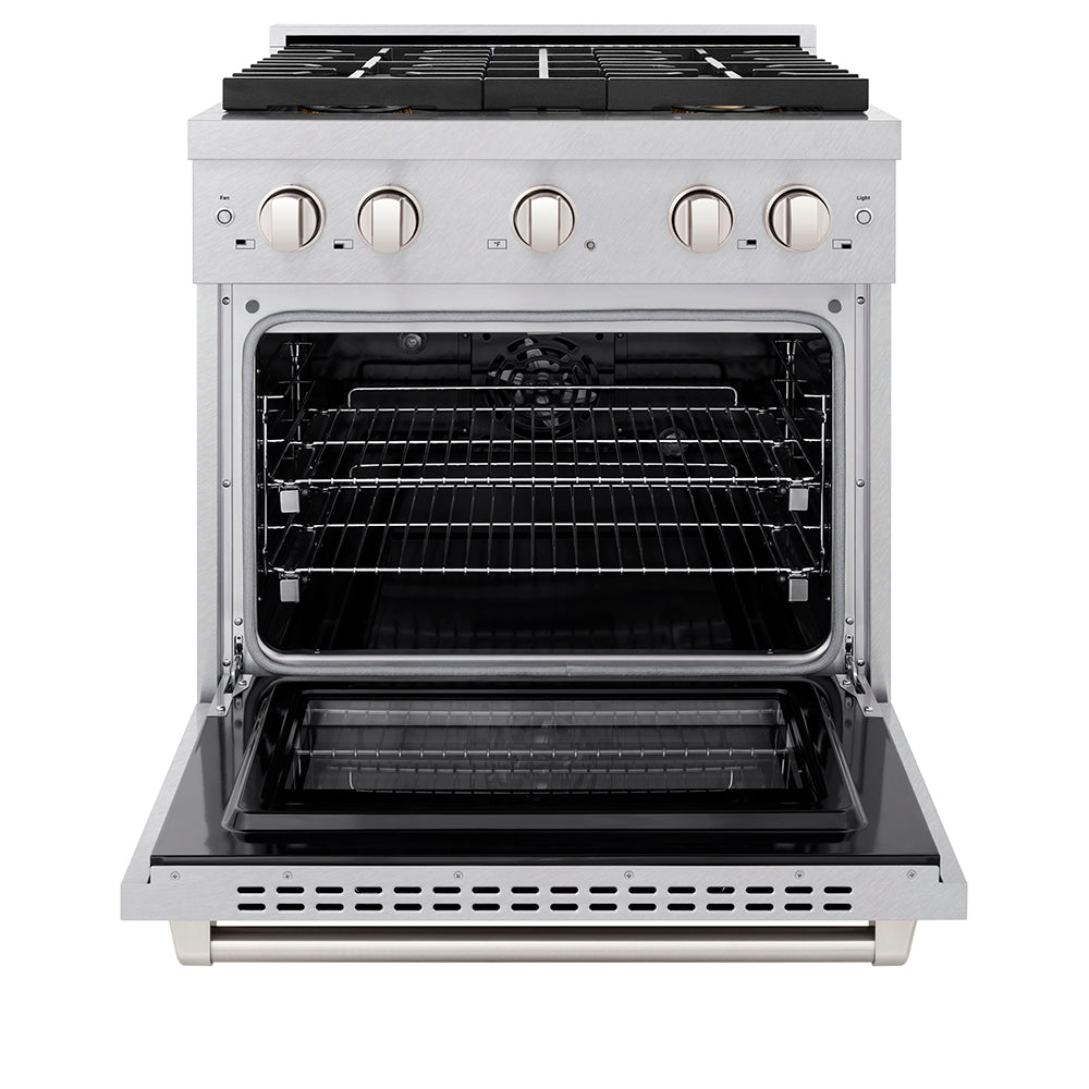 ZLINE 30 in. 4.2 cu. ft. Paramount Dual Fuel Range with 4 Burner DuoPro™ Cooktop and Electric Convection Oven in Satin Stainless Steel (PSDRS-30)