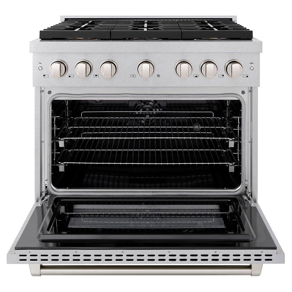 ZLINE 36 in. 5.2 cu. ft. Paramount Dual Fuel Range with 6 Burner DuoPro™ Cooktop and Electric Convection Oven in Satin Stainless Steel (PSDRS-36)