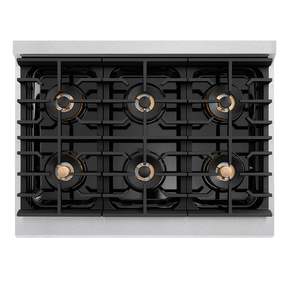 ZLINE 36 in. 5.2 cu. ft. Paramount Dual Fuel Range with 6 Burner DuoPro™ Cooktop and Electric Convection Oven in Satin Stainless Steel (PSDRS-36)