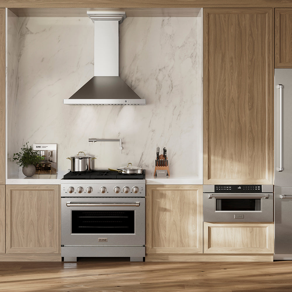 ZLINE 36 in. 5.2 cu. ft. Paramount Dual Fuel Range with 6 Burner DuoPro™ Cooktop and Electric Convection Oven in Satin Stainless Steel (PSDRS-36)