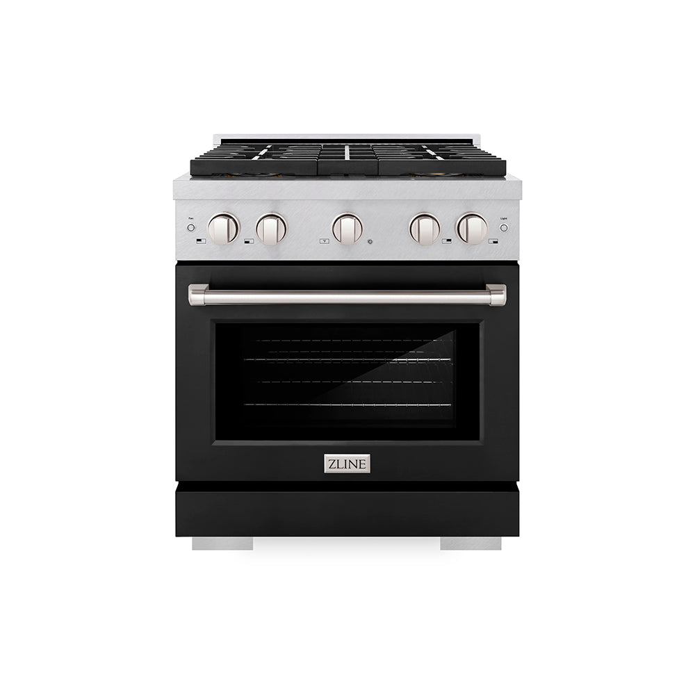 ZLINE 30 in. 4.2 cu. ft. Paramount Dual Fuel Range with 4 Burner DuoPro™ Cooktop and Electric Convection Oven in Satin Stainless Steel with Black Matte Door (PSDRS-BLM-30)