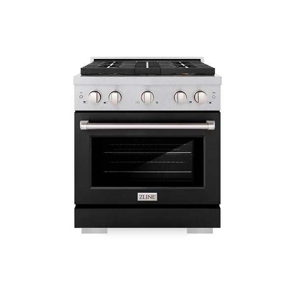 ZLINE 30 in. 4.2 cu. ft. Paramount Dual Fuel Range with 4 Burner DuoPro™ Cooktop and Electric Convection Oven in Satin Stainless Steel with Black Matte Door (PSDRS-BLM-30)