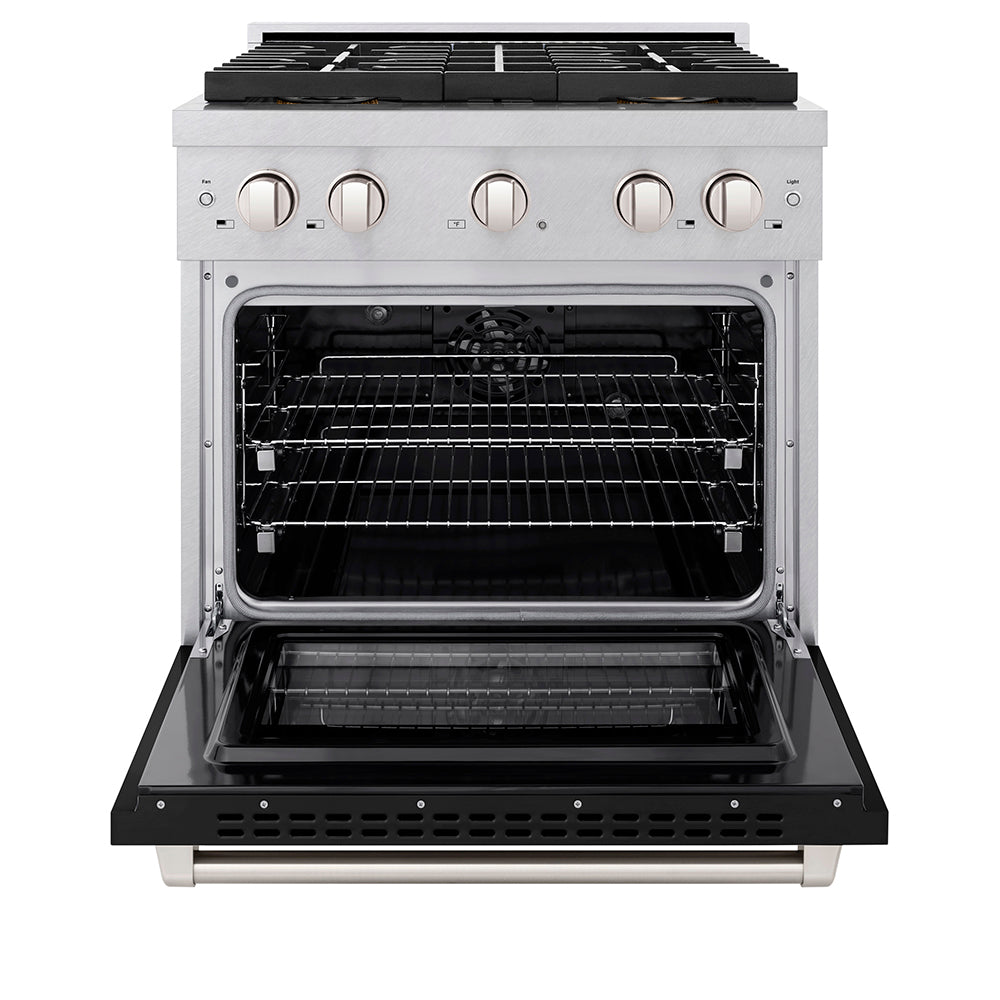 ZLINE 30 in. 4.2 cu. ft. Paramount Dual Fuel Range with 4 Burner DuoPro™ Cooktop and Electric Convection Oven in Satin Stainless Steel with Black Matte Door (PSDRS-BLM-30)