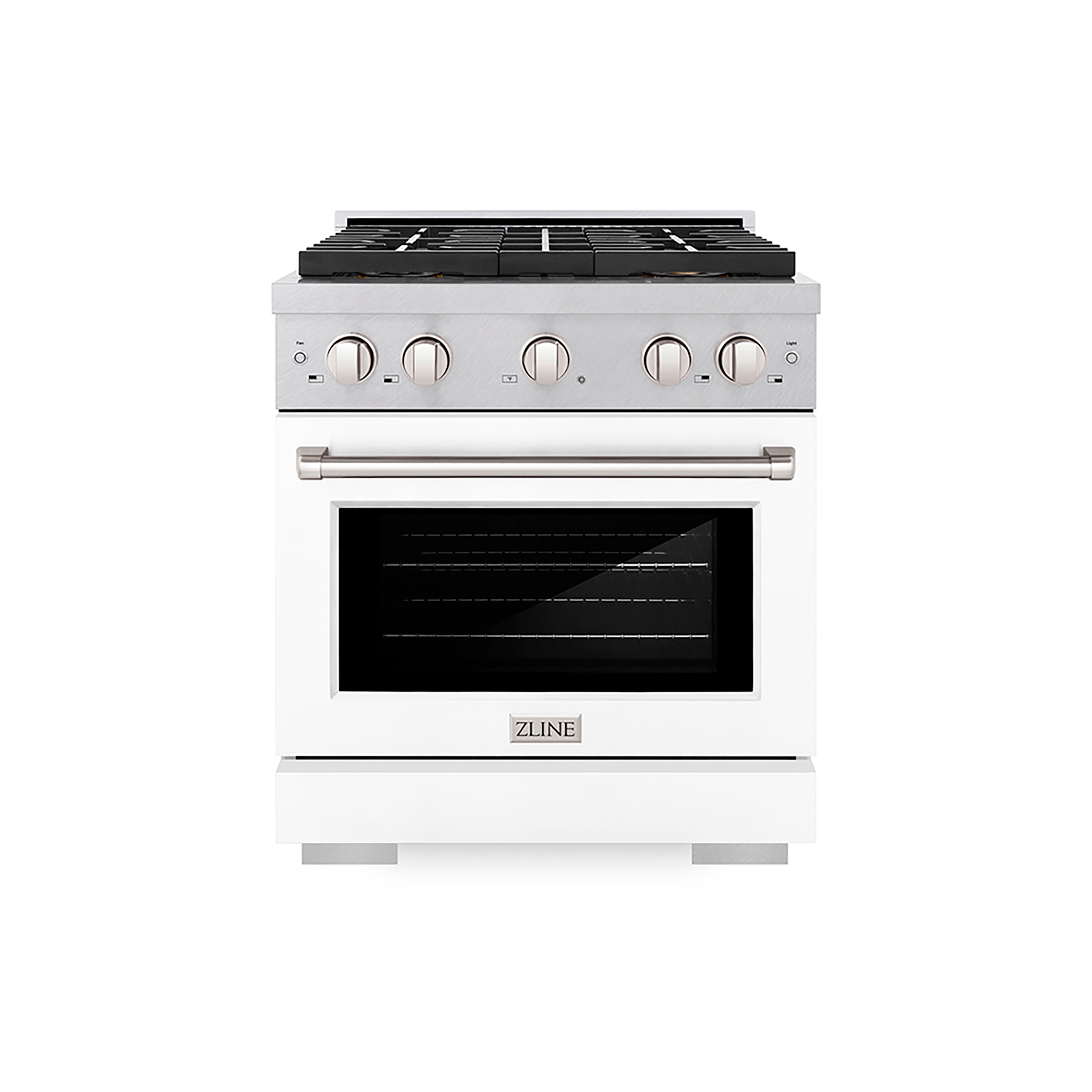 ZLINE 30 in. 4.2 cu. ft. Paramount Dual Fuel Range with 4 Burner DuoPro™ Cooktop and Electric Convection Oven in Satin Stainless Steel with White Matte Door (PSDRS-WM-30)