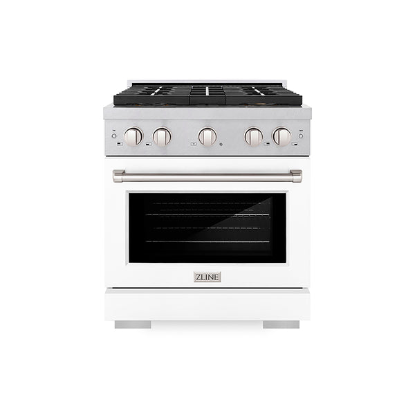 ZLINE 30 in. 4.2 cu. ft. Paramount Dual Fuel Range with 4 Burner DuoPro™ Cooktop and Electric Convection Oven in Satin Stainless Steel with White Matte Door (PSDRS-WM-30)